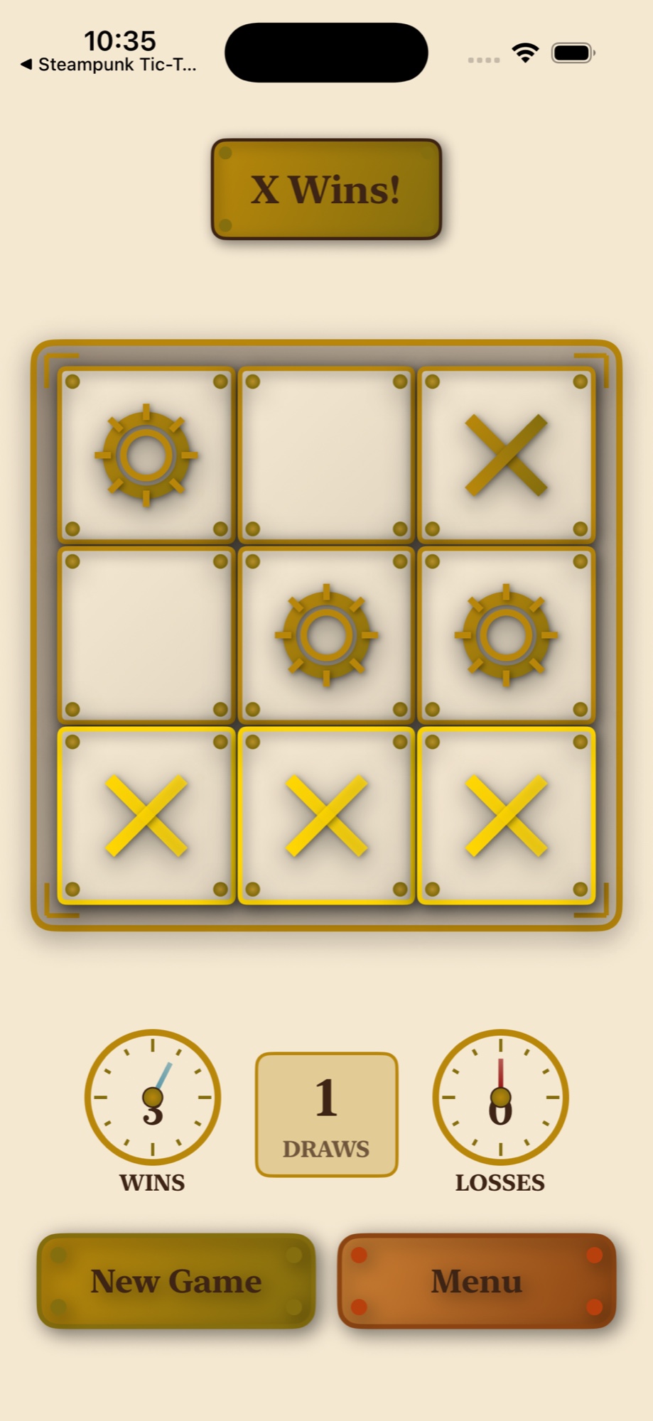 Steampunk Tic-Tac-Toe game board